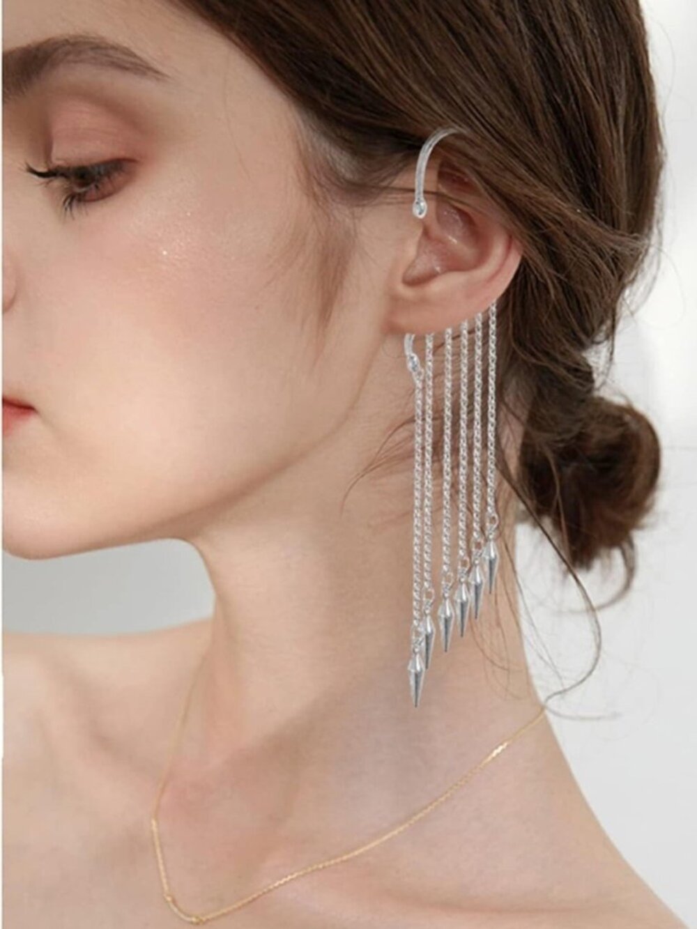 Edgy Silver Cascade Ear Cuff Earrings
